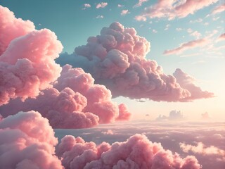 Dreamy pink clouds in a soft sunset sky