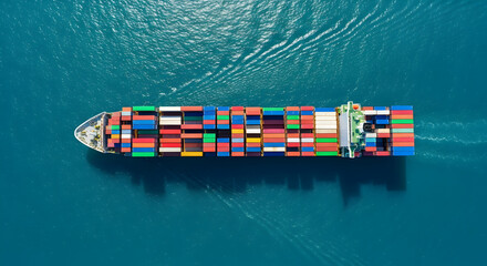 Colorful Cargo Ship at Sea: Aerial View of Global Trade