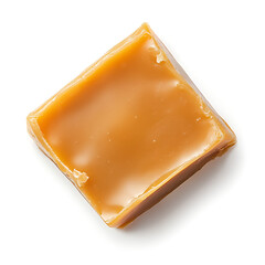 Square Piece of Caramel Candy Isolated on White Background