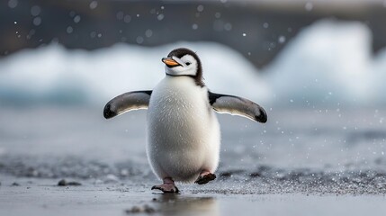 Obraz premium Penguin Chick Walking in the Snow