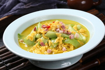 Chinese cuisine, Cantonese cuisine, loofah stir fried eggs