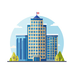 Stylized government building vector illustration with Austrian flag office architecture