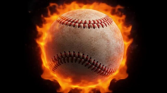 A flaming baseball surrounded by intense fire, symbolizing passion and energy in sports