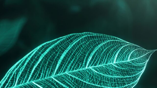 Glowing leaf skeleton showing intricate network of veins