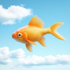 Golden Fish Soaring Through a Cloudy Sky: A Surreal Aquatic Scene