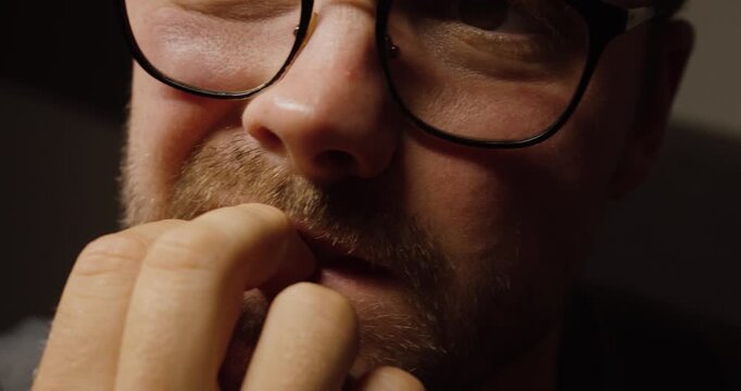 Nervous Habit Reflecting Anxiety, Stress or Deep Thought in Personal Moment of Tension