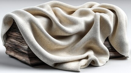 Cozy Comfort: A close-up shot showcases a soft, elegantly draped blanket resting atop a weathered wooden surface. The warm tones and inviting texture create a sense of calm and relaxation.