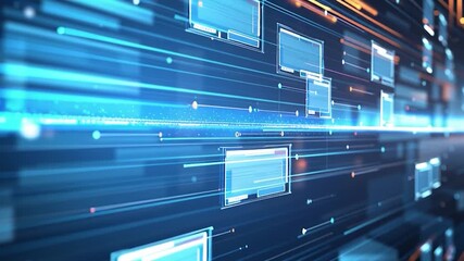 Abstract digital network graphic with glowing lines and rectangles - Powered by Adobe