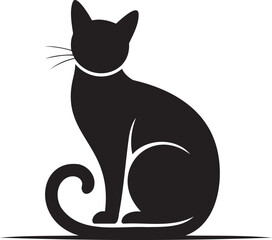 Elegant black cat silhouette poses gracefully with curled tail, perfect for modern designs and stylish pet projects