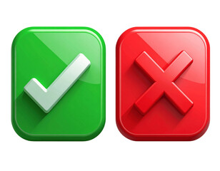 Boxed Check and Cross Buttons with Depth and Drop Shadow, Rounded Icon Style PNG