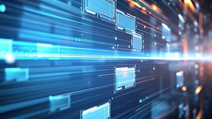 Abstract digital interface with glowing lines and shapes - Powered by Adobe