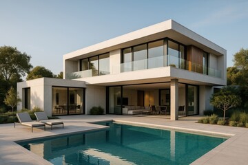 Modern luxury home with pool.