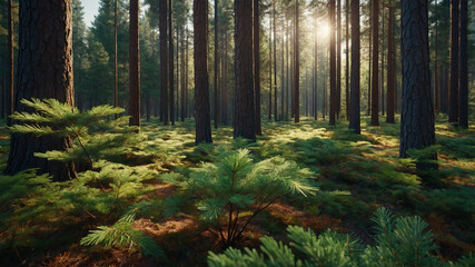 Obraz premium Peaceful Pine Forest in Morning Light