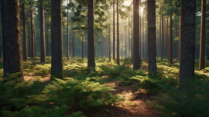 Obraz premium Peaceful Pine Forest in Morning Light