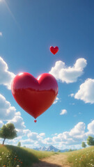 Fototapeta premium Heart Balloons Floating in Blue Sky