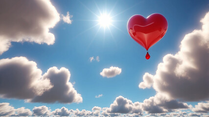 Fototapeta premium Heart Balloons Floating in Blue Sky
