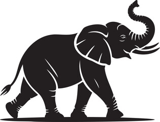 Majestic elephant silhouette walking proudly with its trunk raised high in a powerful, elegant design