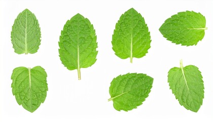 Obraz premium Fresh green mint leaves isolated on white background 