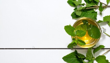 Natural mint tea, immunity boosting whiet background 