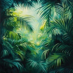 Green palm tree leaves create a vibrant tropical frame, perfect for a holiday celebration or a serene nature scene