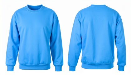 Blank sweatshirt color blue template front and back view on white background 
