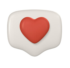 3D Render:  Creamy White Speech Bubble Red Heart Icon