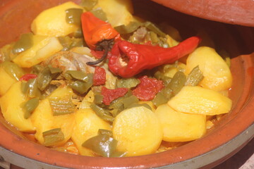 A close-up of Moroccan tajine with vegetables