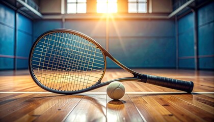 Two squash rackets and ball, game concept 