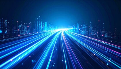 Fototapeta premium Futuristic Blue Data Travel Through Fiber Cables