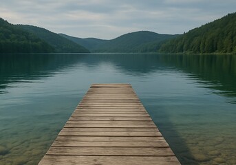 Wooden pier on lake in the morning