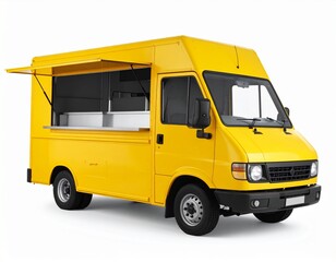 Vibrant Yellow Food Truck Ready for Business Mobile Cuisine Street Food Vendor.