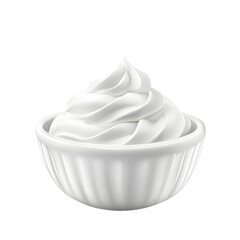Delicious Creamy Whipped Cream Topping in White Bowl Isolated on White Background