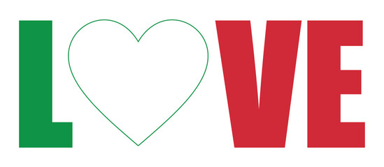 Word Love patriotic design with heart and flag of Italy