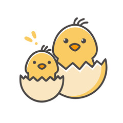 Two adorable chicks hatching from their eggs, a celebration of new beginnings