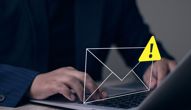 Cyber security related concept, email scam, phishing attempt or important business alert with envelope icon, digital communication, security threat.