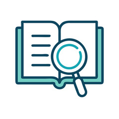 Magnifying Glass Over Open Book Icon Symbolizing Research and Information Analysis