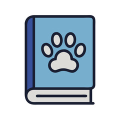 Blue pet care guide book with a paw print icon on cover