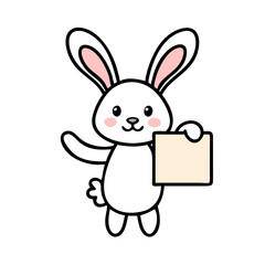 Cute Cartoon Bunny Holding a Blank Sign with a Friendly Expression