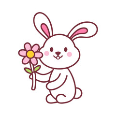 A Cute Cartoon Bunny Rabbit Holding a Flower, Very Adorable and Sweet