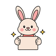 Cute Cartoon Bunny Rabbit Holding a Sign with Sparkling Stars Background