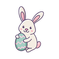 Cute Easter Bunny Holding a Decorated Egg Cartoon Illustration on White
