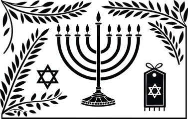 Hanukkah Elements Black Silhouette Set for Creative Design. Traditional Hanukkah Elements Black Silhouette Set for Projects. High Quality Hanukkah Elements Black Silhouette Set for Designers. Hanukkah