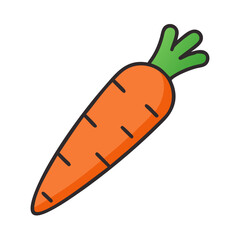 Illustration of an orange cartoon style carrot with green leafy top