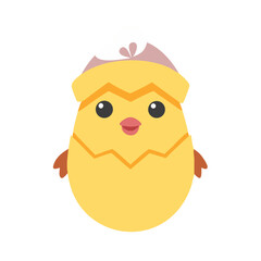 Cute cartoon chick emerging from egg with a hat on its head