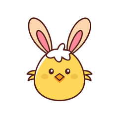 Adorable Cartoon Chick Wearing Bunny Ears Illustration on a White Background