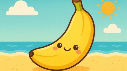 Cute banana beach illustration.
