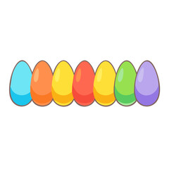 Row of Colorful Cartoon Easter Eggs Representing a Rainbow of Spring Colors