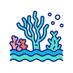 Obraz premium Stylized Coral Reef Scene with Bubbles Underwater, Ocean Life Illustration