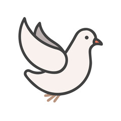 Fototapeta premium Cartoon drawing of a white dove or pigeon taking flight gracefully