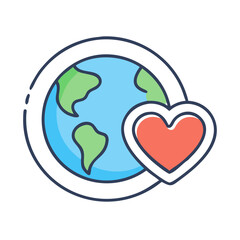 Stylized Earth Icon with Heart Symbolizing Love and Care for the Planet